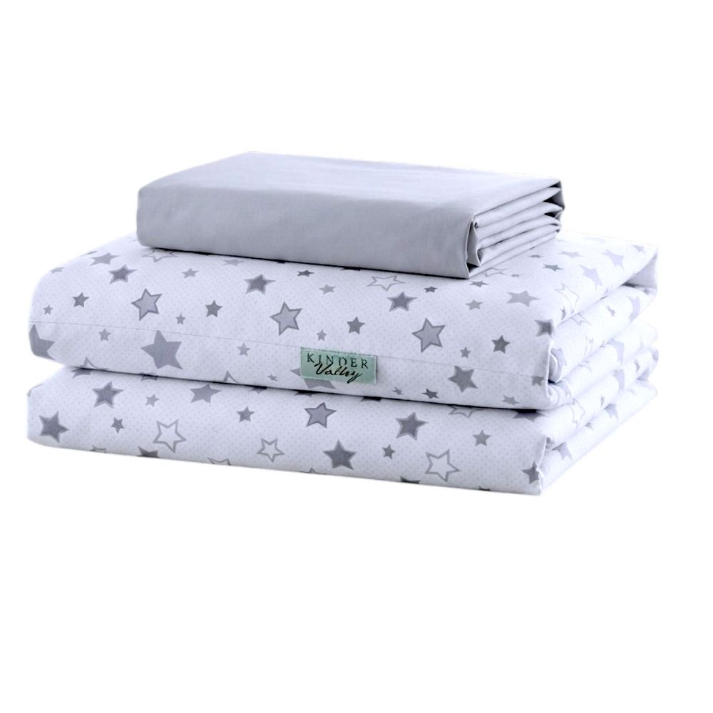 Kinder Valley - Stars Print Pillow Cover & Duvet Cover With Fitted Sheet Set - 3 Pcs