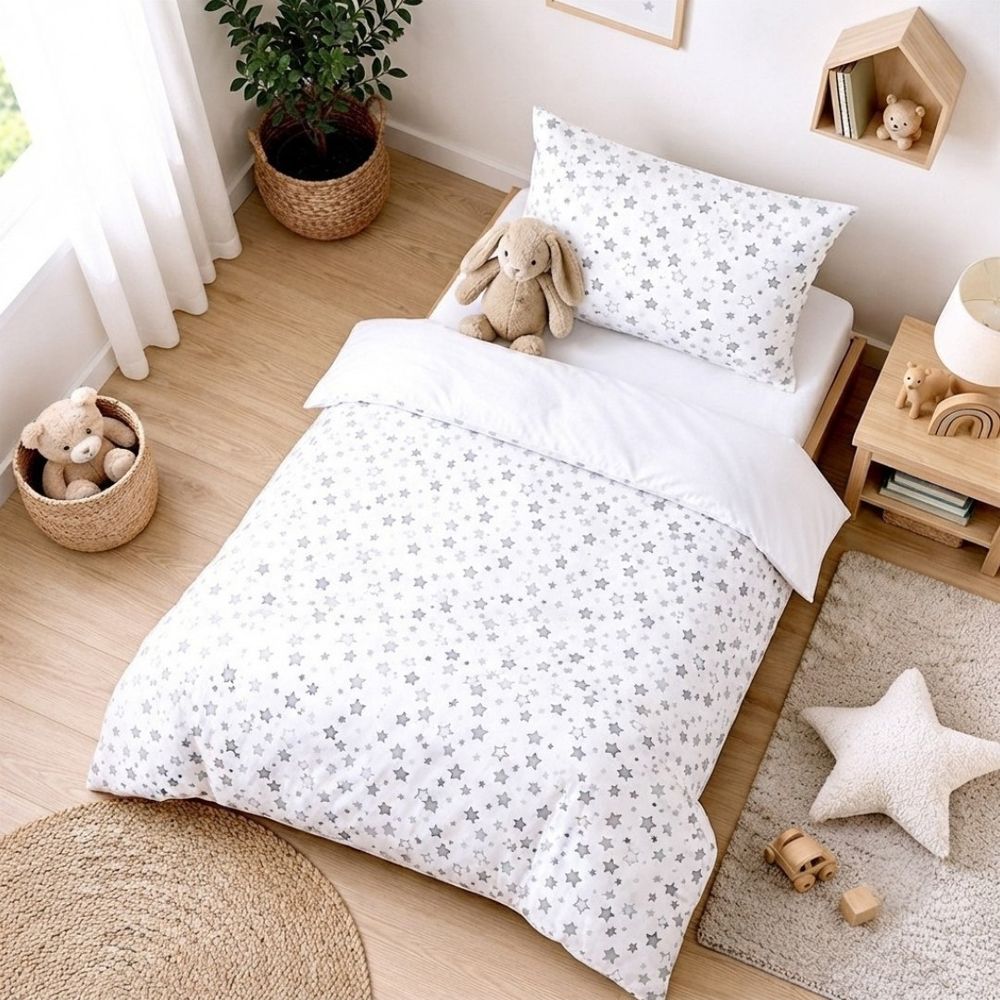Kinder Valley - Stars Print Pillow Cover & Duvet Cover With Fitted Sheet Set - 3 Pcs