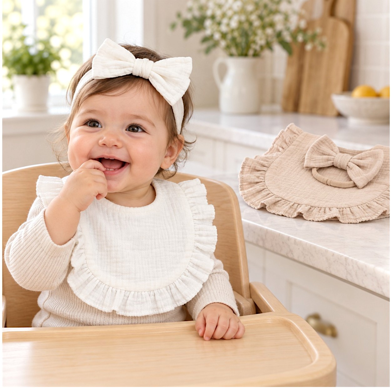 Kinder Valley - Little Ruffles Muslin Bib & Bow Set - Multicolor - 4 Pcs