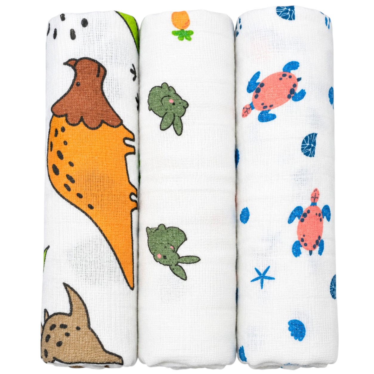 Kinder Valley - Rio Printed Muslin Cloth - White - 3 Pc Set