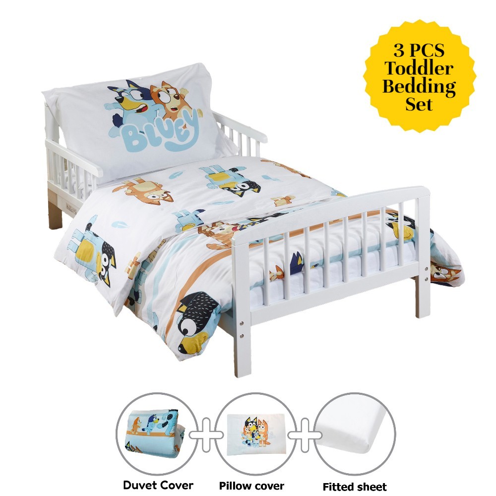 Kinder Valley - Bluey Toddler Bedding Set - White - 3 Pc Set