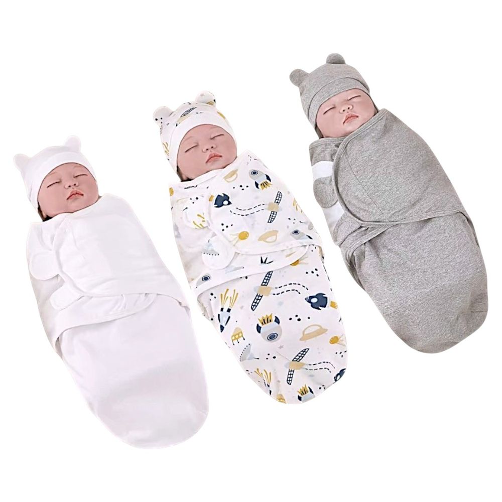 Kinder Valley - Cotton Swaddles Wrap And Headcover - 3 Pc Set