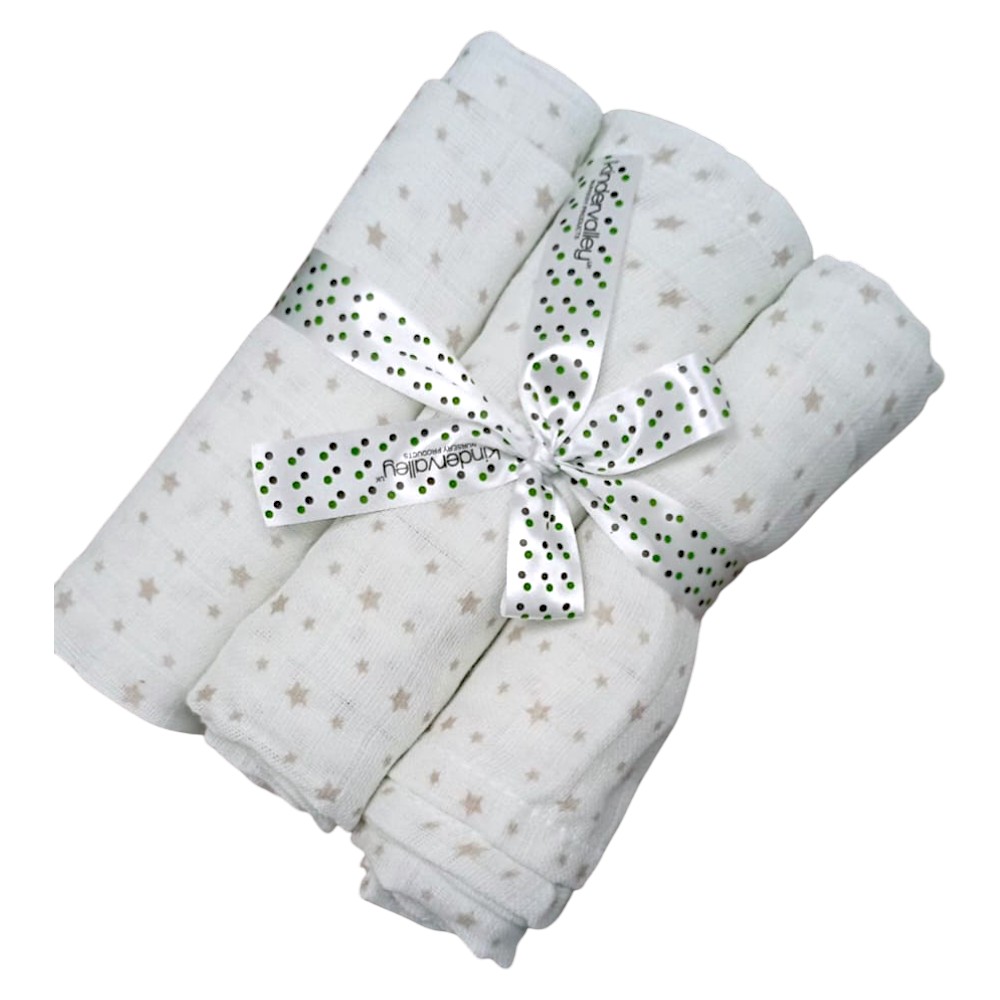 Kinder Valley - Wish Upon A Star Cotton Muslin Blanket - White - 3 Pc Set