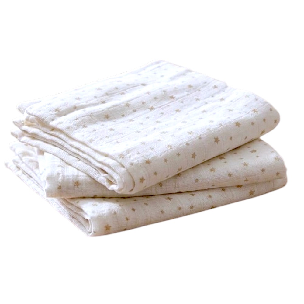 Kinder Valley - Wish Upon A Star Cotton Muslin Blanket - White - 3 Pc Set