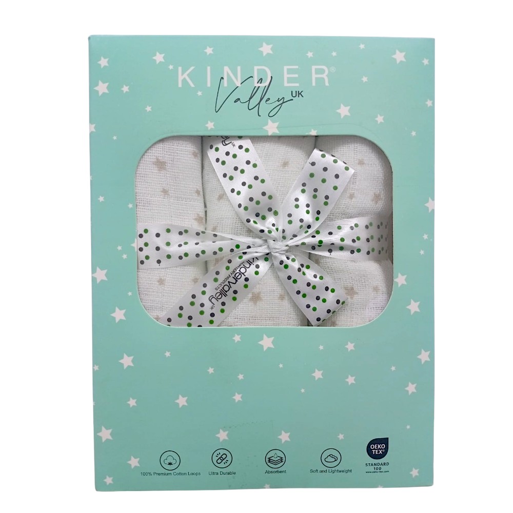 Kinder Valley - Wish Upon A Star Cotton Muslin Blanket - White - 3 Pc Set