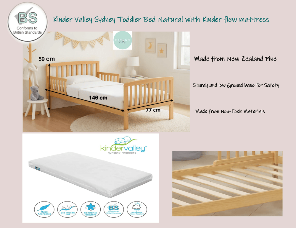 Kinder Valley - Sydney Toddler Bed Natural - Kinder Flow - 140 x 70 cm Mattress