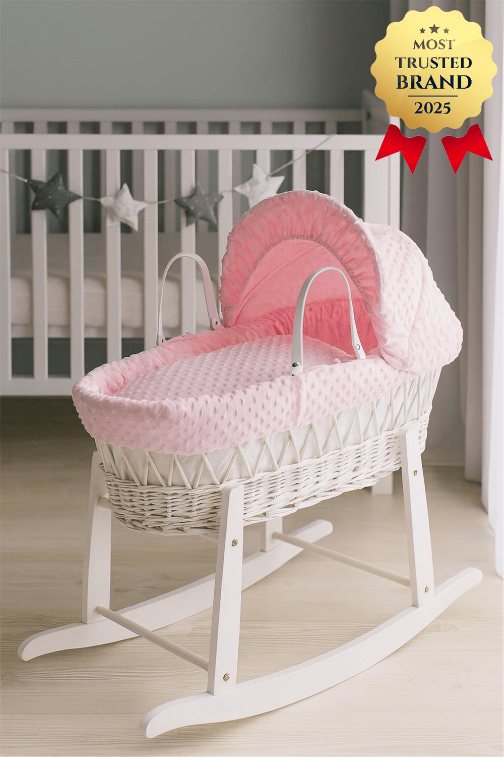 Kinder Valley Cuddle Me Wicker Moses Basket With Rocking Stand - Pink