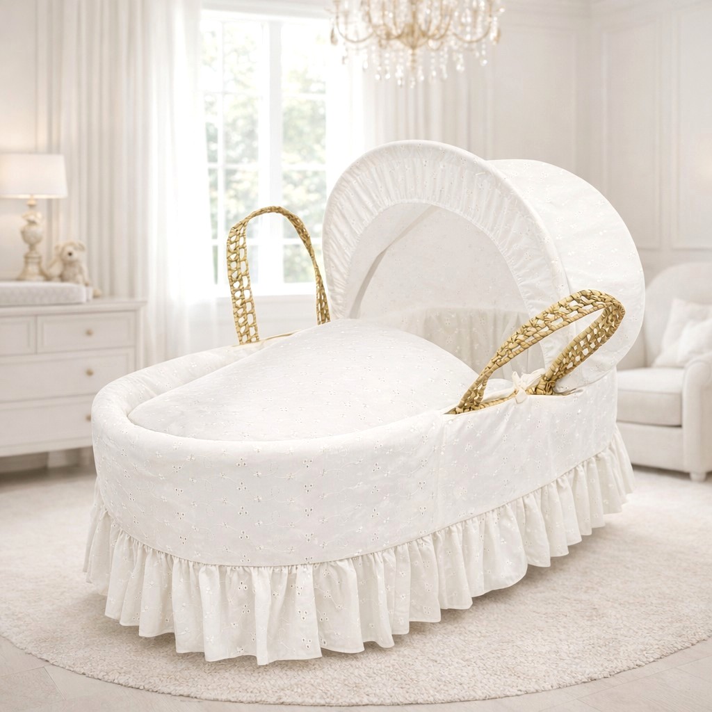 Kinder Valley - Embroidered Premium Moses Basket - Ivory