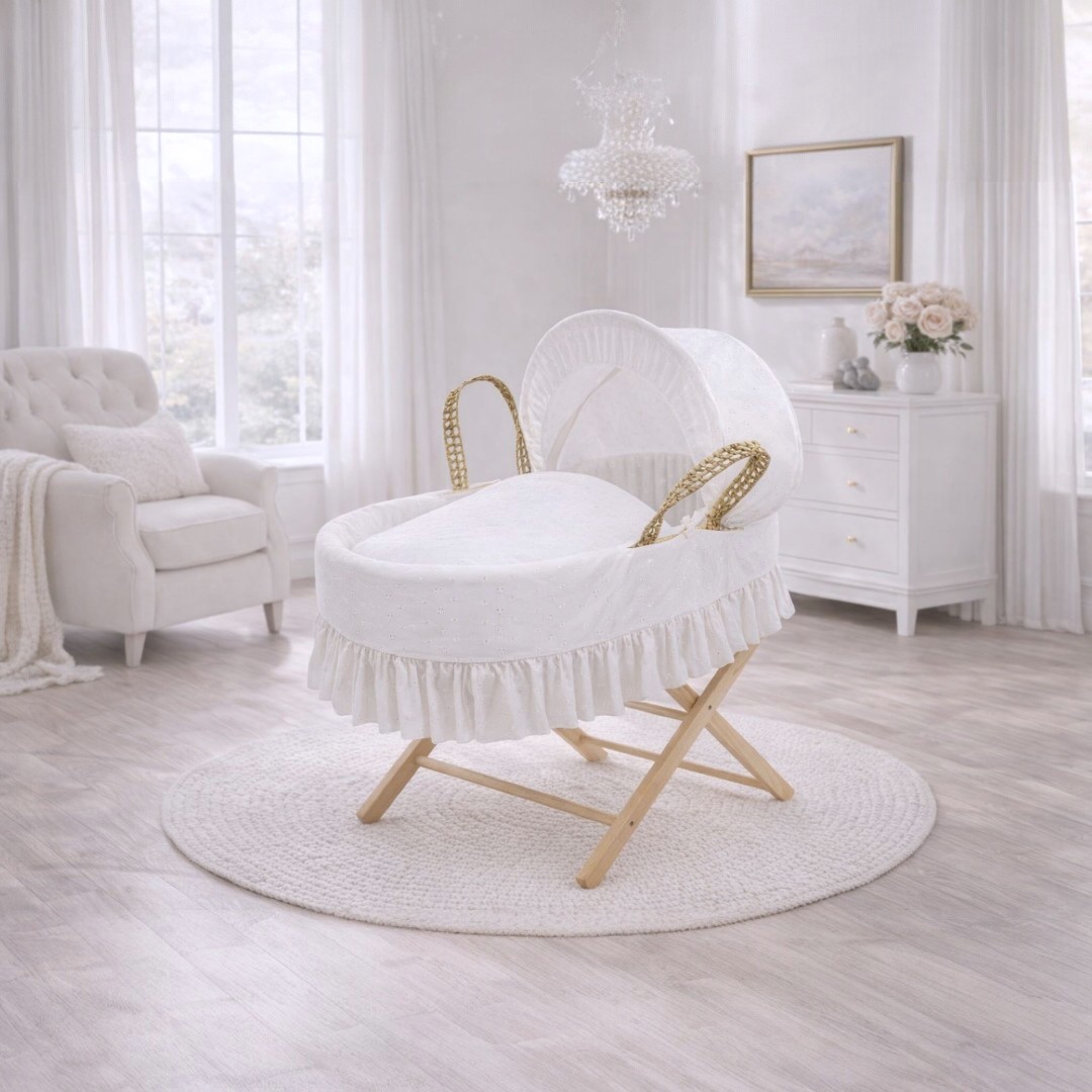 Kinder Valley - Embroidered Premium Moses Basket - Ivory
