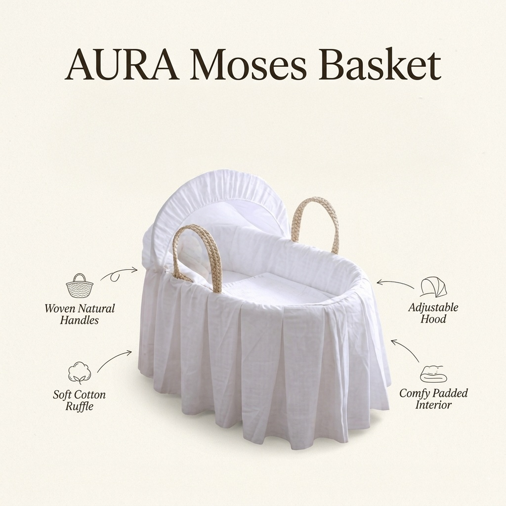 Kinder Valley - Aura Moses Basket With Natural Folding Stand - White