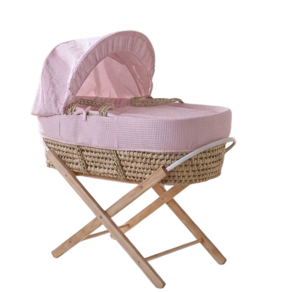 Kinder Valley - Waffle Moses Basket With Folding Stand - Blush