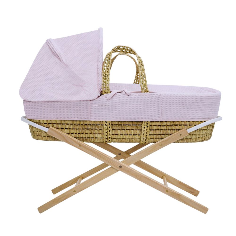 Kinder Valley - Waffle Moses Basket With Folding Stand - Blush