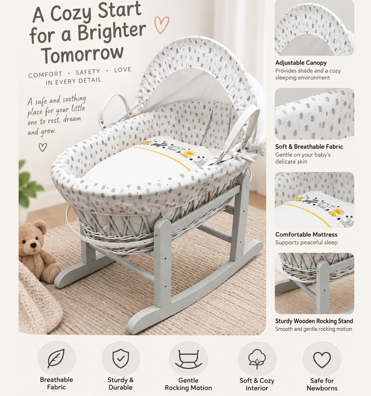 Kinder Valley - Adventure Moses Basket With Rocking Stand - White
