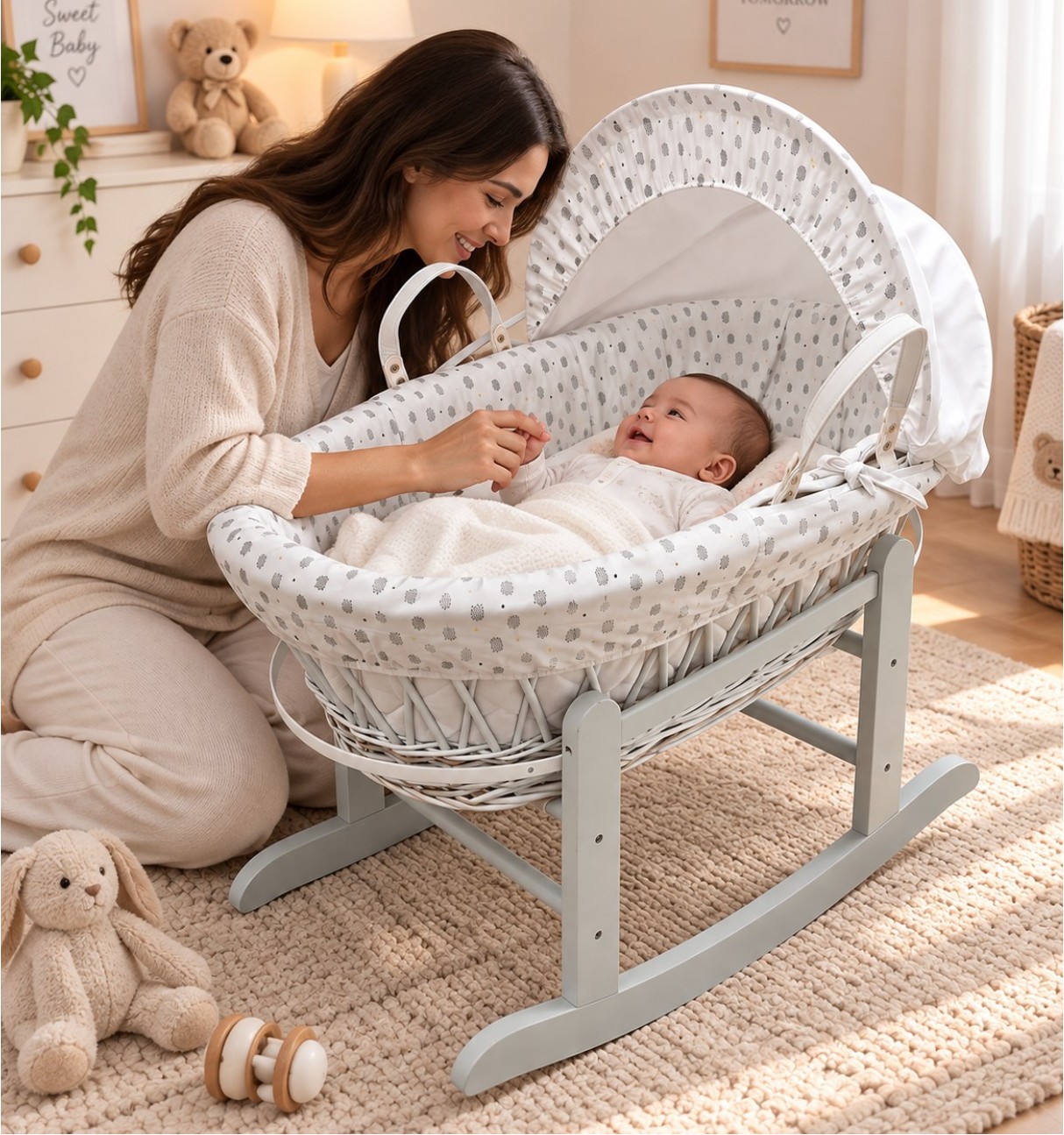 Kinder Valley - Adventure Moses Basket With Rocking Stand - White