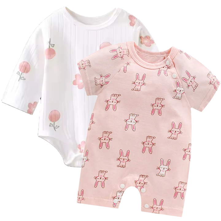 Kinder Valley Cotton Romper and Bodysuit Bunny/Floral - Pink - 2 Pcs