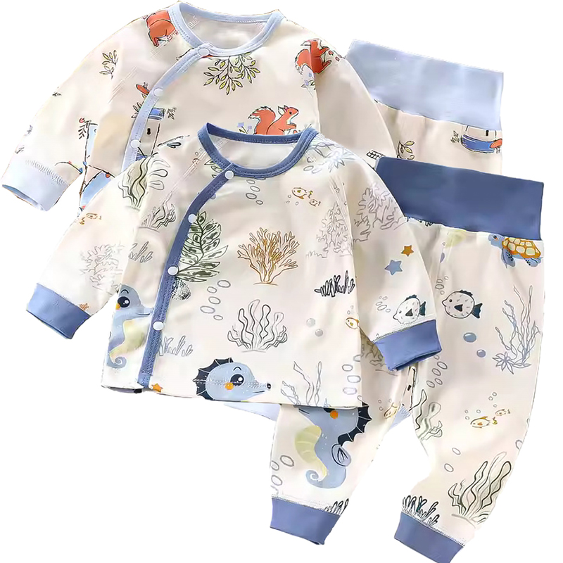 Kinder Valley Fox Adventure & Under the Sea Pyjama Set Cream/Blue - 4 Pcs