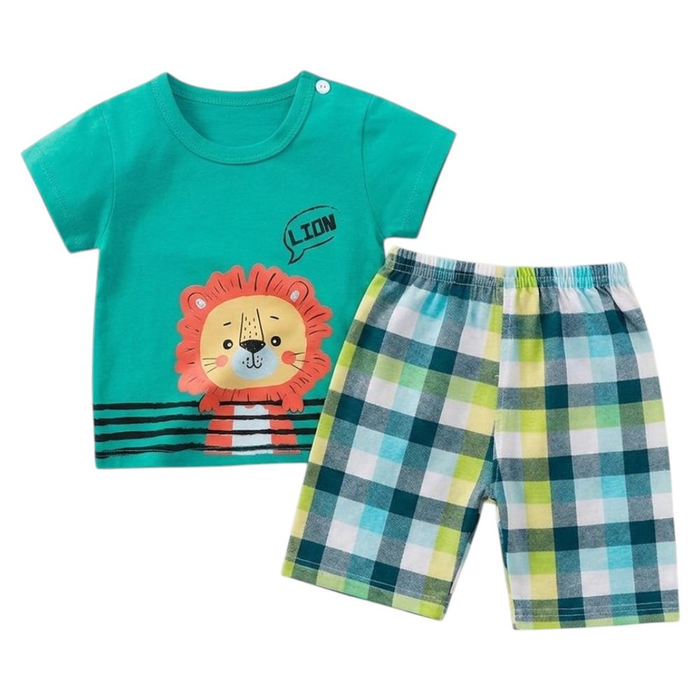 Kinder Valley Mighty Lion Shirt & Shorts - Green - Set - 2pcs
