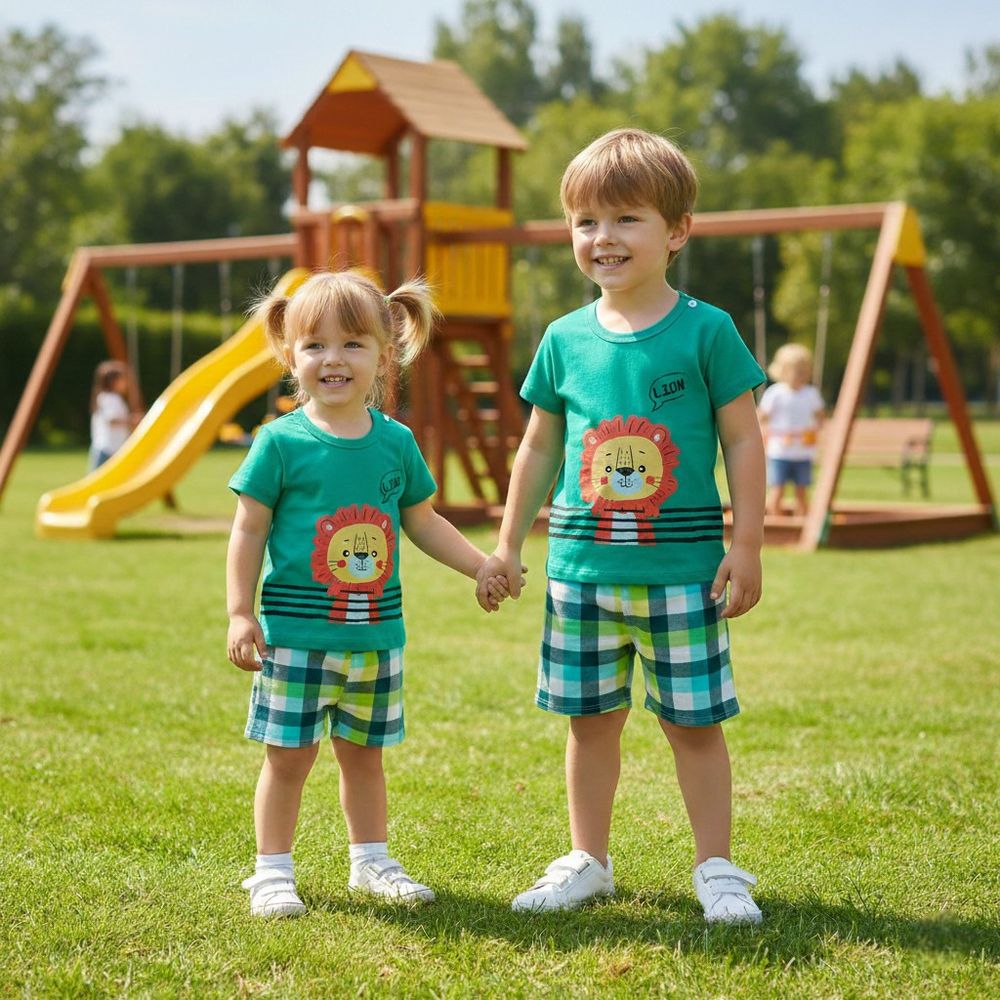 Kinder Valley Mighty Lion Shirt & Shorts - Green - Set - 2pcs