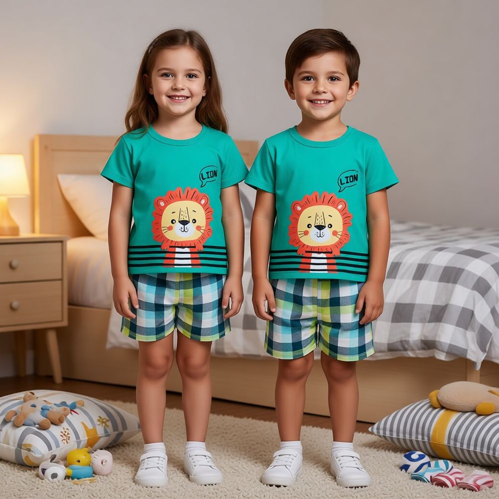 Kinder Valley Mighty Lion Shirt & Shorts - Green - Set - 2pcs