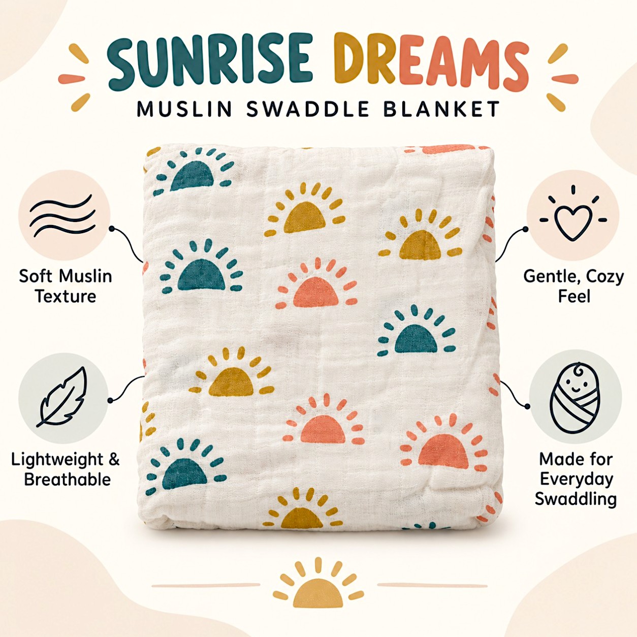 Luca & Mia - Little Sunshine Cotton Muslin Swaddle - White