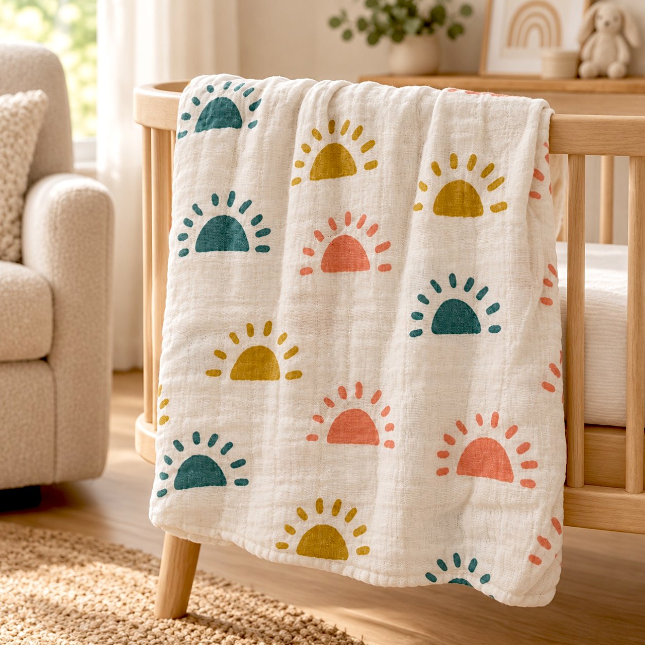Luca & Mia - Little Sunshine Cotton Muslin Swaddle - White