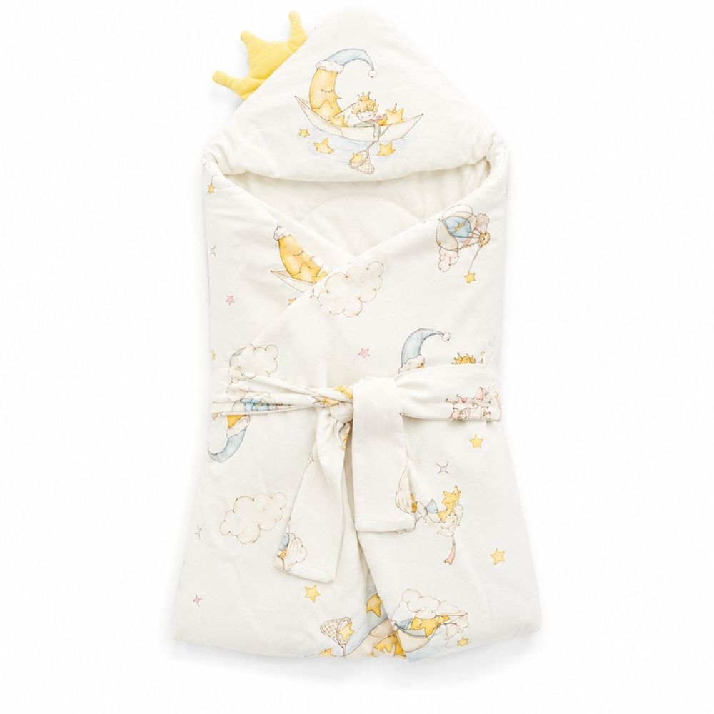 Luca & Mia - Moonlit Lullaby Hooded Receiving Blanket & Swaddle - Off White
