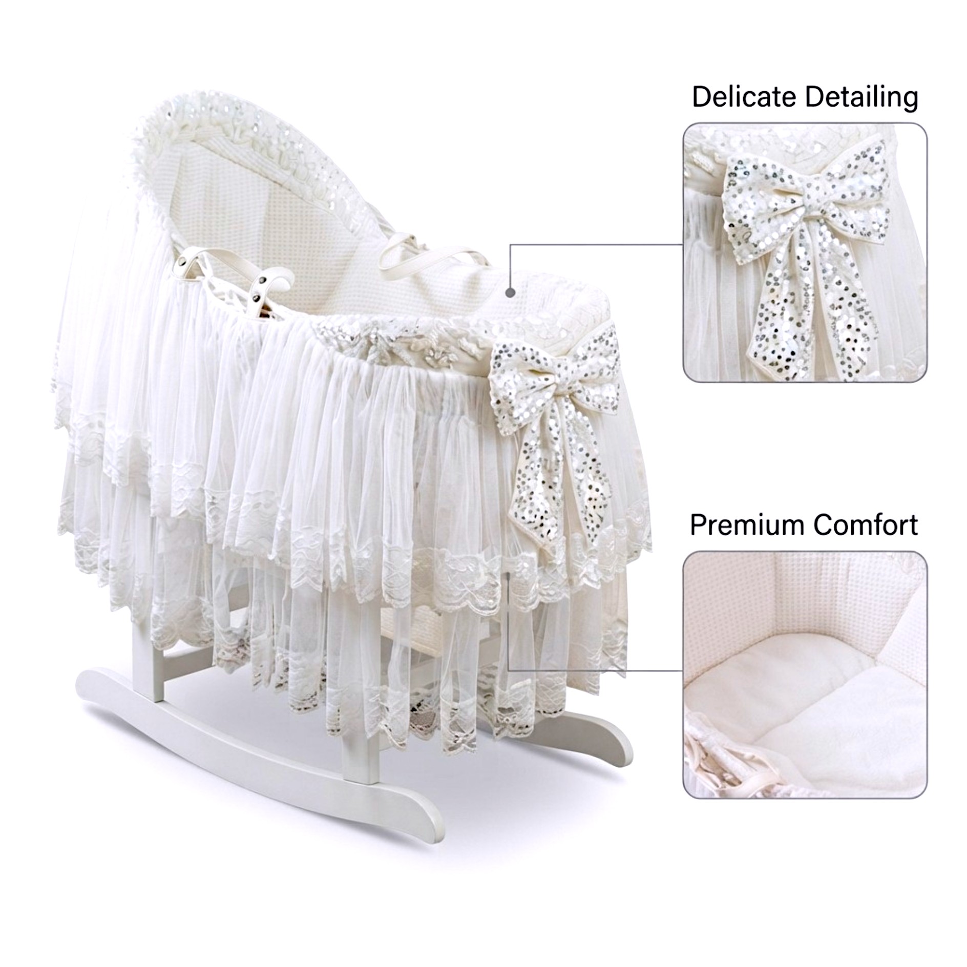 Luca & Mia - Baby Moses Basket - White