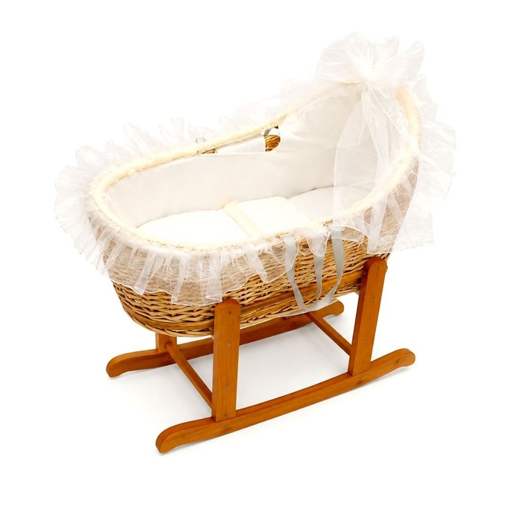 Luca & Mia - Bow Moses Basket With Rocking Stand - Beige