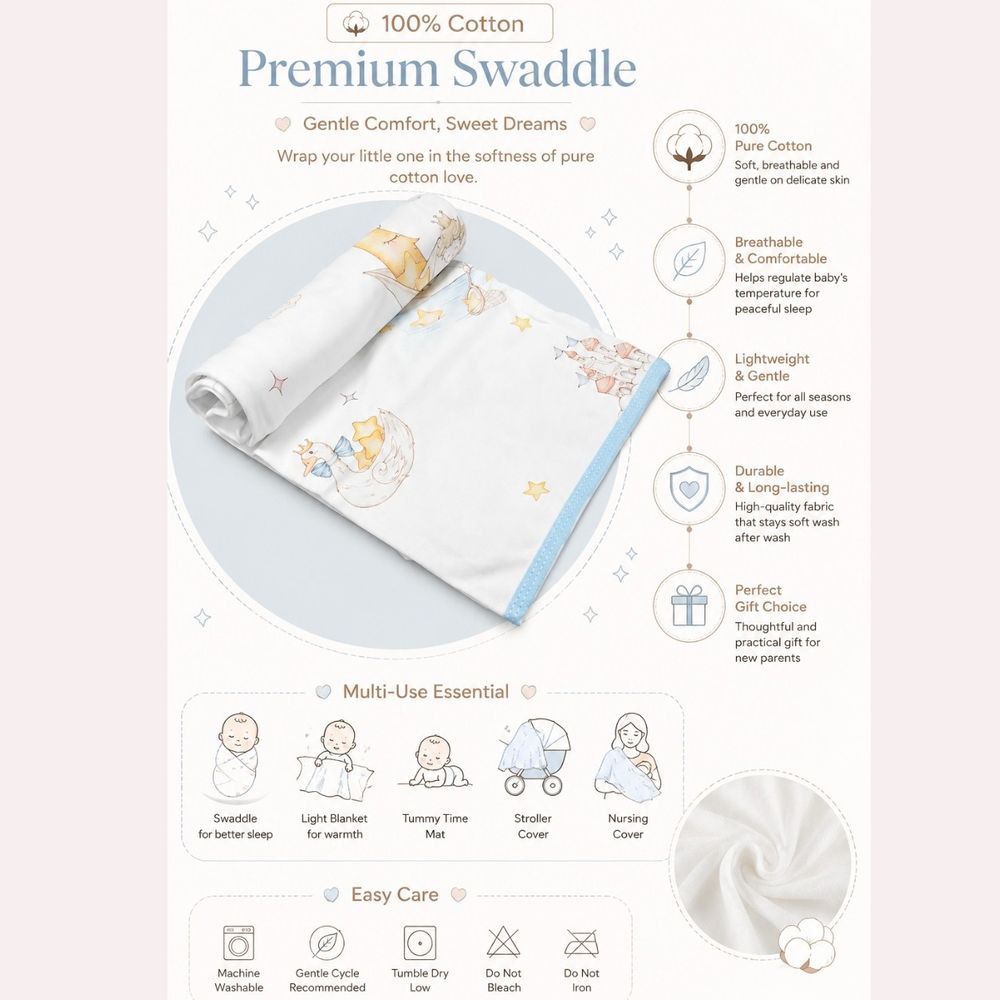 Luca & Mia - Premium 100% Cotton Baby Swaddle - Little Dreams