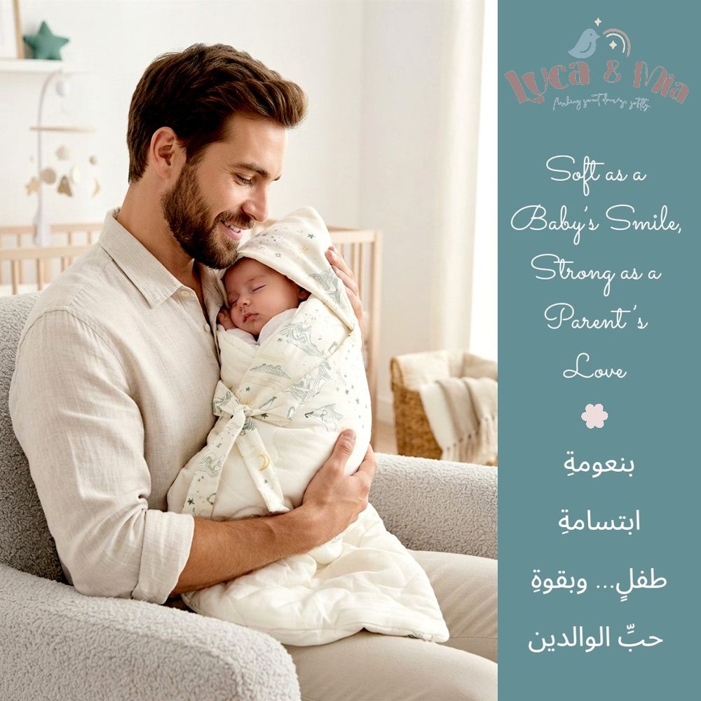 Luca & Mia - Stargaze Penguin Hooded Receiving Blanket & Swaddle - Off White