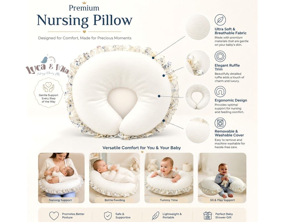 Luca & Mia - Premium Raffled Nursing Pillow - Off White