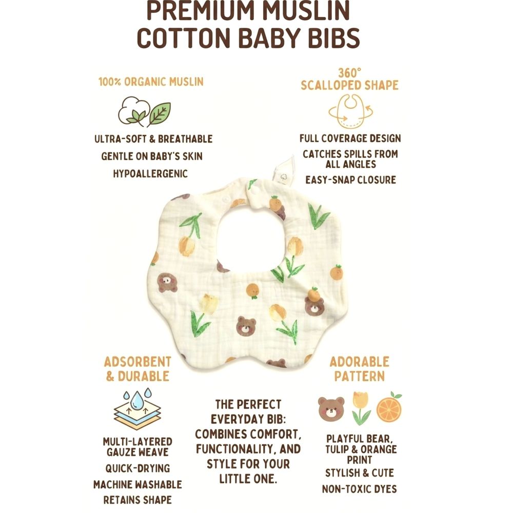 Luca & Mia - Butter Bear Baby Feeding Bib - Cream