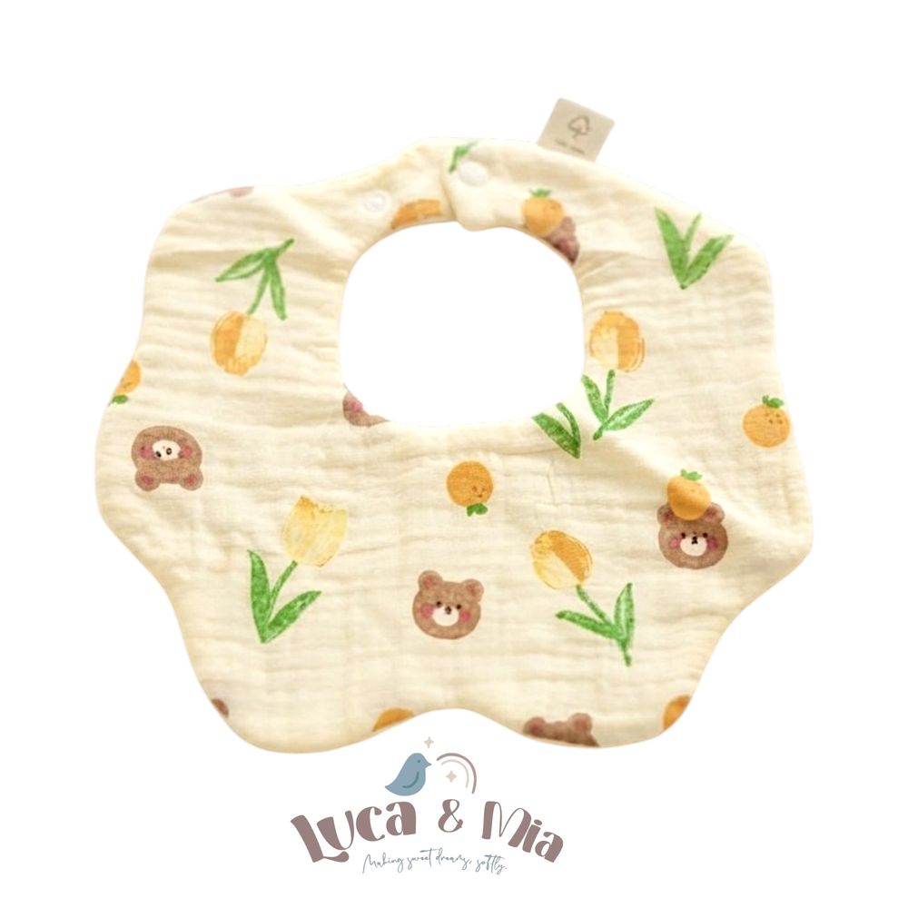 Luca & Mia - Butter Bear Baby Feeding Bib - Cream