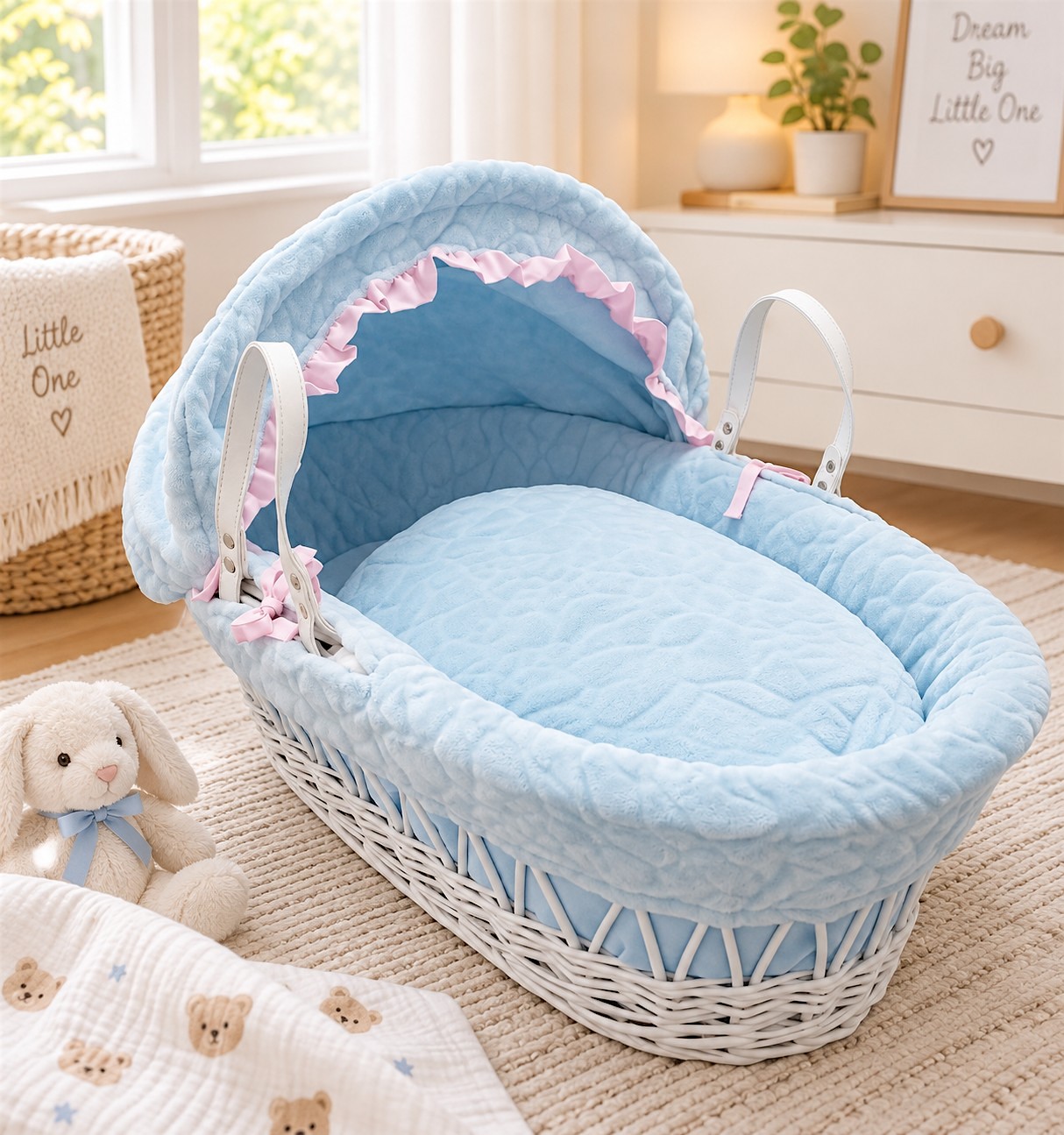 Luca & Mia - Tiny Haven Moses Basket With Rocking Stand - Blue