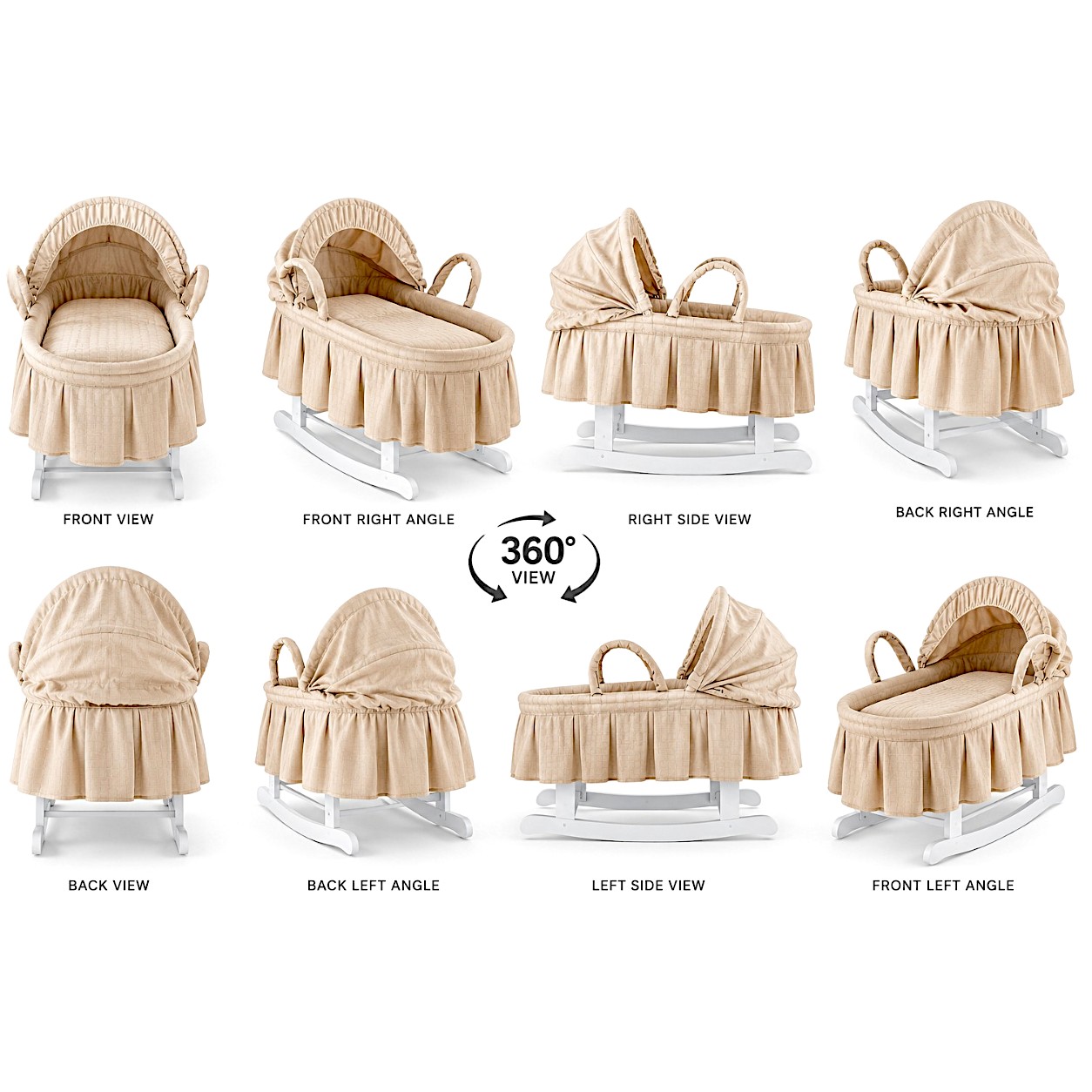 Luca & Mia - Padded Moses Basket With Rocking Stand - Beige