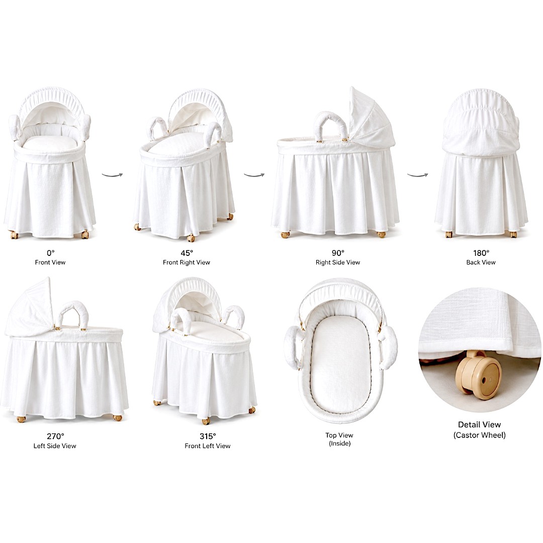 Luca & Mia - Sweet Dreams Moses Basket With Stand - White