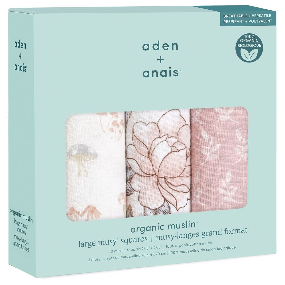 Aden + Anais - Organic Cotton Muslin Musy Squares - Earthly - 3 Pcs