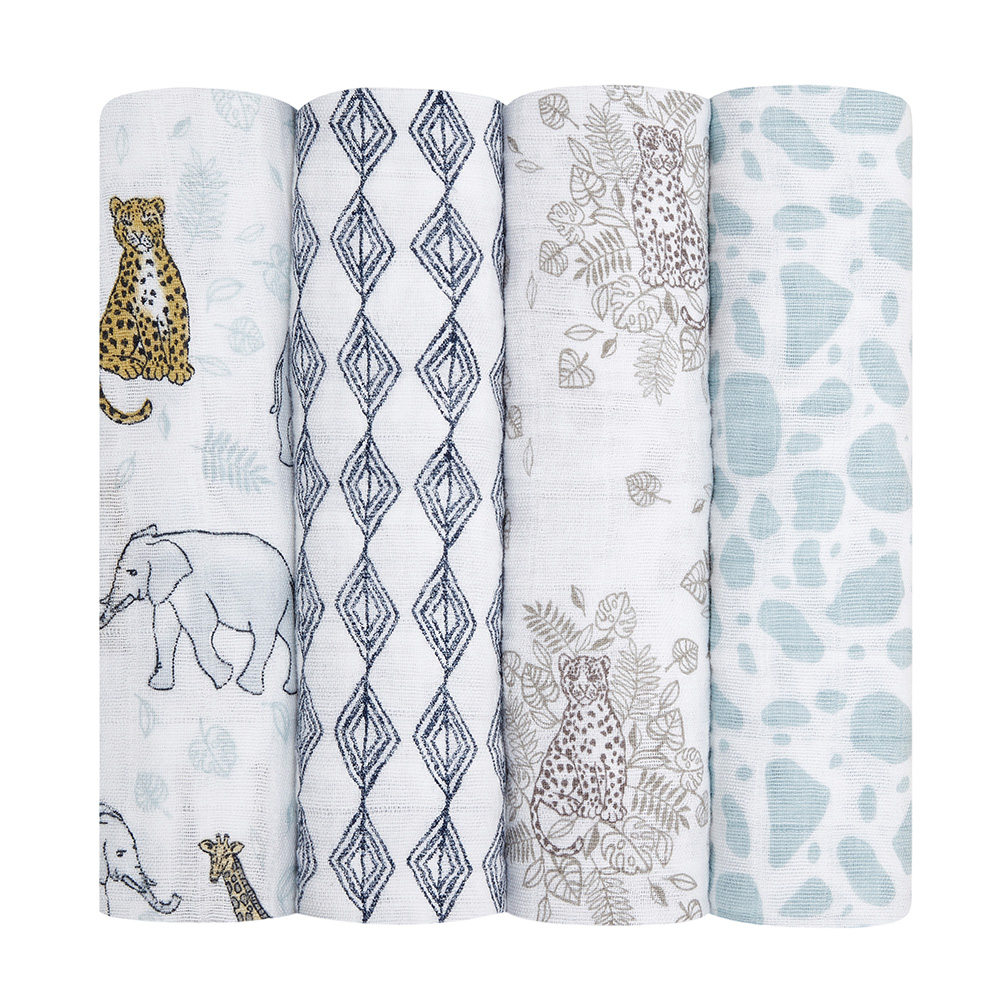 Aden + Anais - Organic Cotton Muslin Large Swaddles - Jungle - 4 Pcs