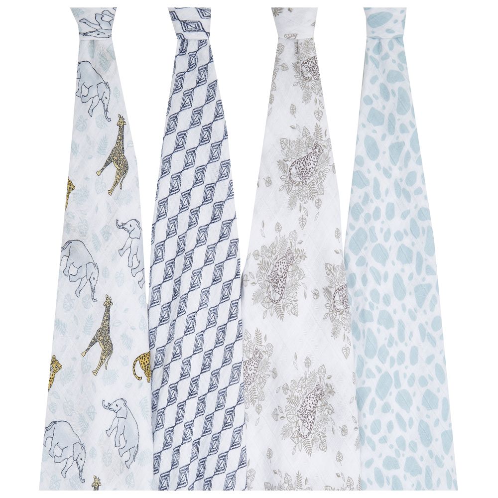 Aden + Anais - Organic Cotton Muslin Large Swaddles - Jungle - 4 Pcs