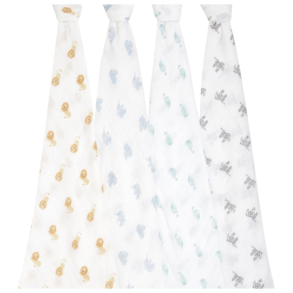 Aden + Anais - Organic Cotton Muslin Large Swaddles - Animal Kingdom - 4 Pcs