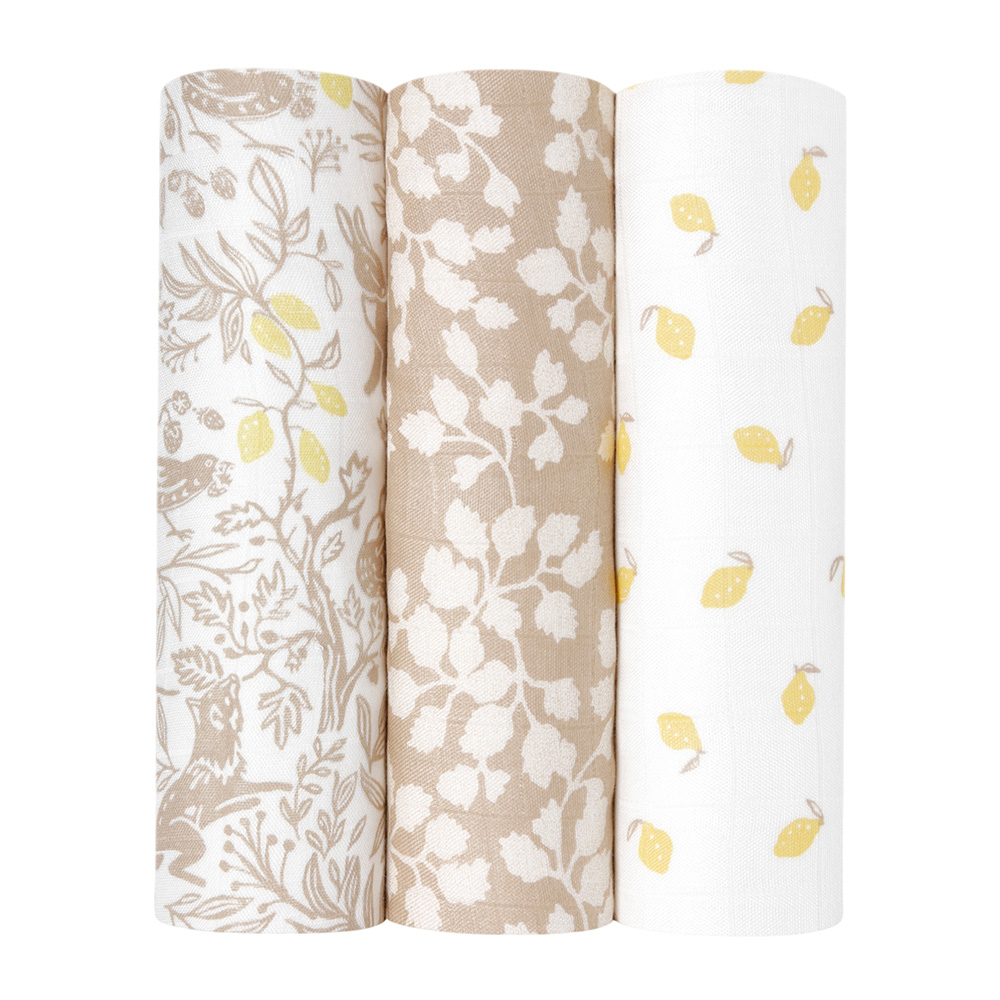 Aden + Anais - Silky Soft Large Swaddles - Natural Woodland - 3 Pcs