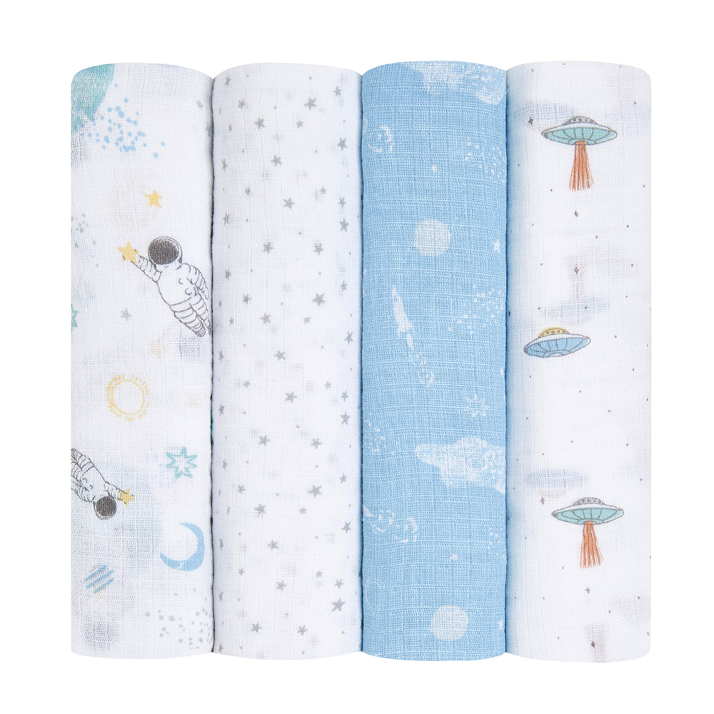 Aden + Anais - Essentials Muslin Swaddle Blanket - Space Explorers - 4 Pcs