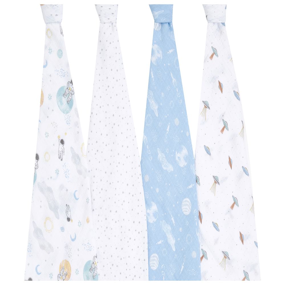 Aden + Anais - Essentials Muslin Swaddle Blanket - Space Explorers - 4 Pcs