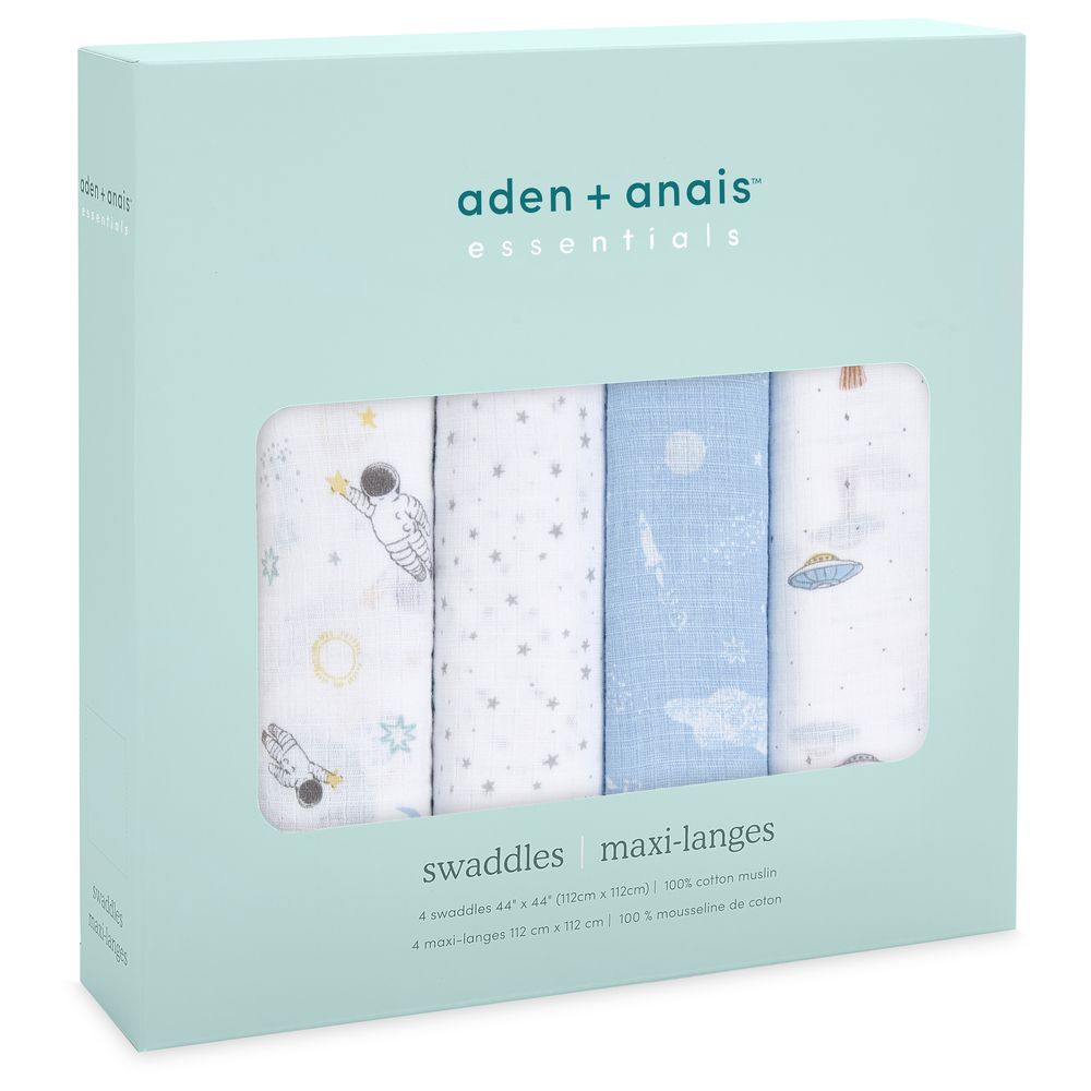 Aden + Anais - Essentials Muslin Swaddle Blanket - Space Explorers - 4 Pcs