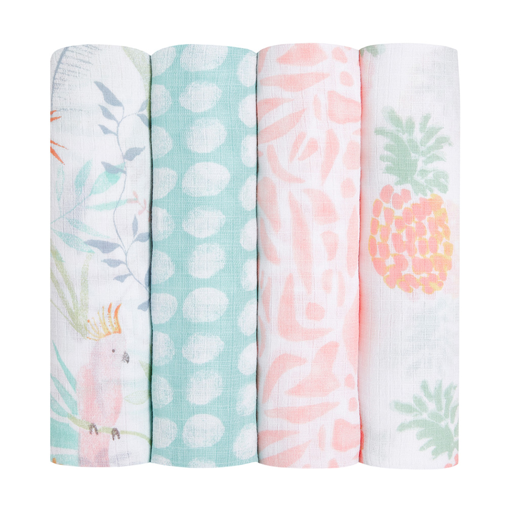 Aden + Anais - Essentials Muslin Swaddle Blanket - Tropicalia - 4 Pcs