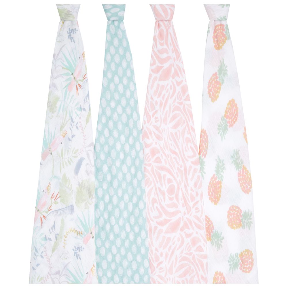 Aden + Anais - Essentials Muslin Swaddle Blanket - Tropicalia - 4 Pcs
