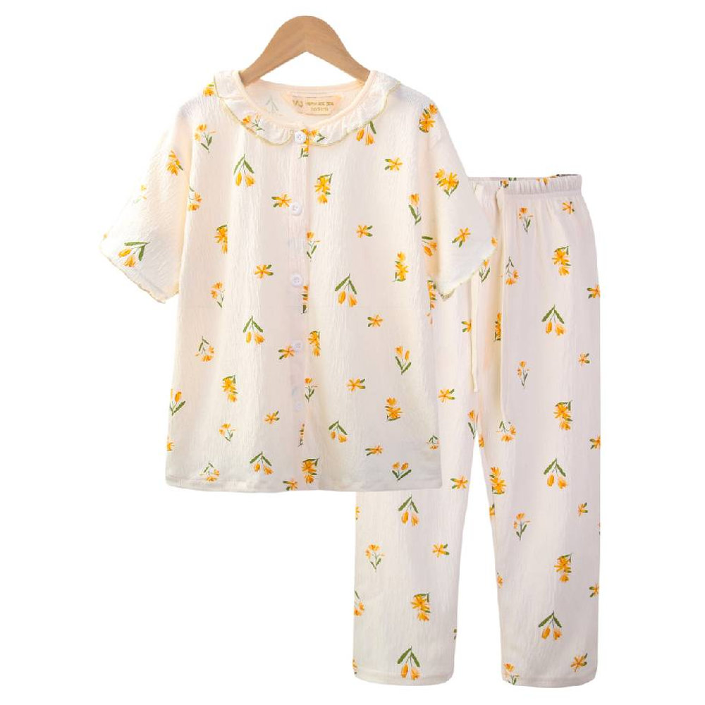 Victor and Jane Girl's Floral Printed Pyjama Top & Pants - Beige - 2 Pcs