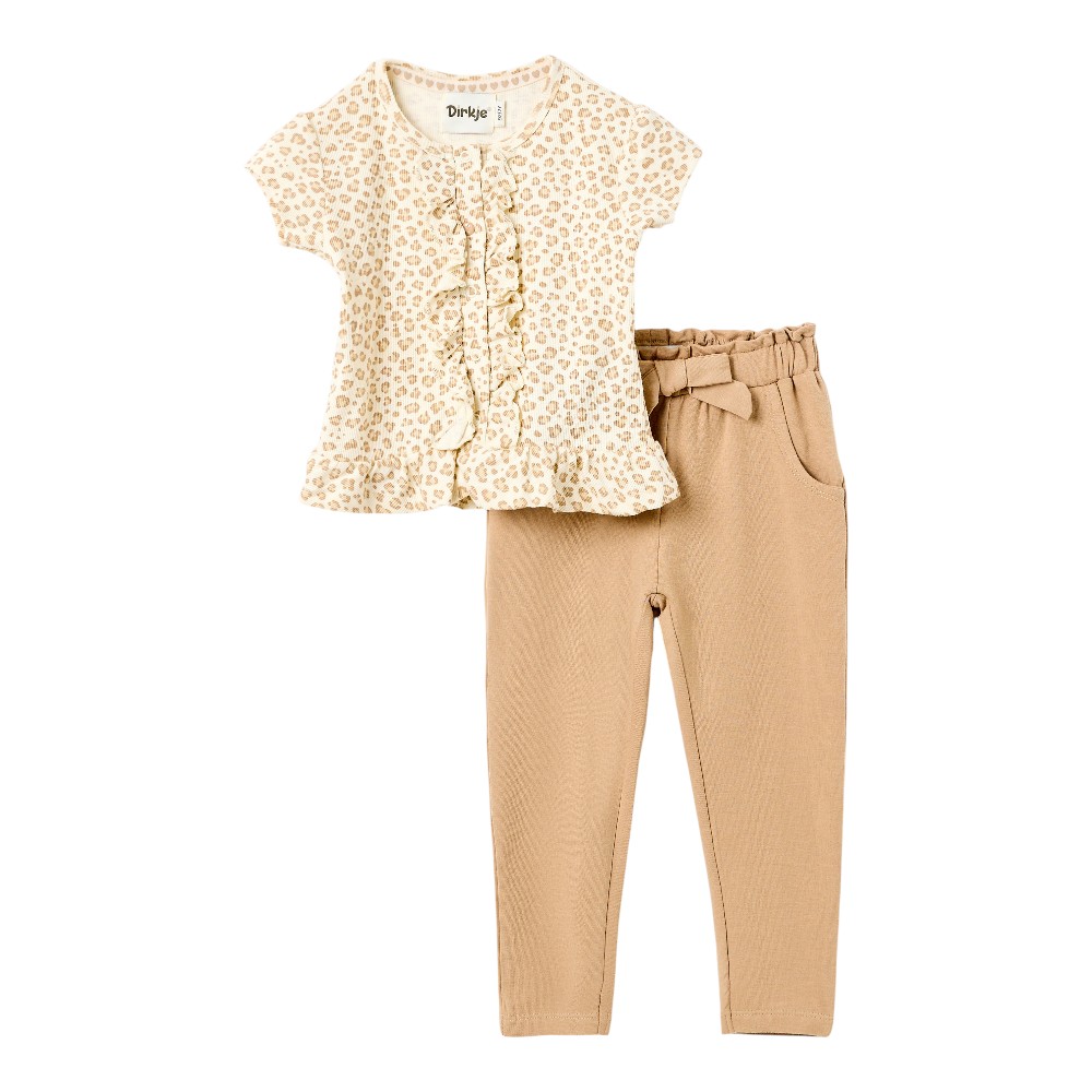 Dirkje Girl's Little Leopard Ruffle Top & Joggers Beige/Brown - 2 Pcs