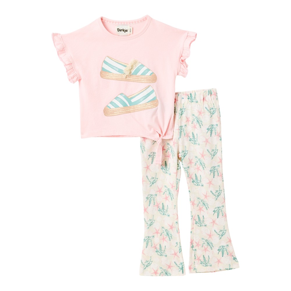 Dirkje Girl's Seaside Stroll T-Shirt & Flared Leggings Soft - Pink - 2 Pcs