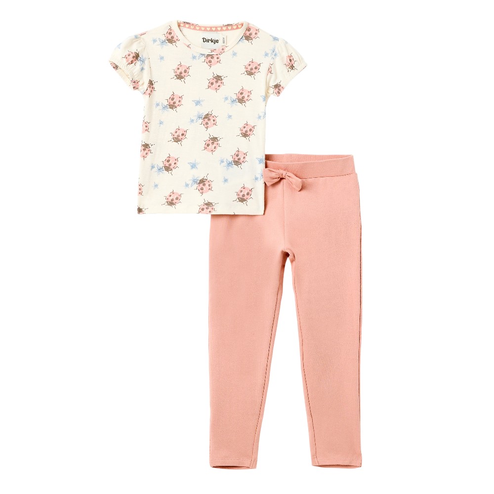 Dirkje Girl's Ladybug Flutter T-Shirt Leggings - White/Pink - 2 Pcs
